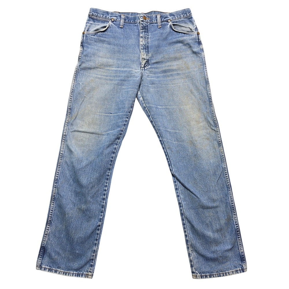 Indie Gorpcore 90s Vintage Straight Leg Denim Jeans Mens 37x31 Blue Wrangler